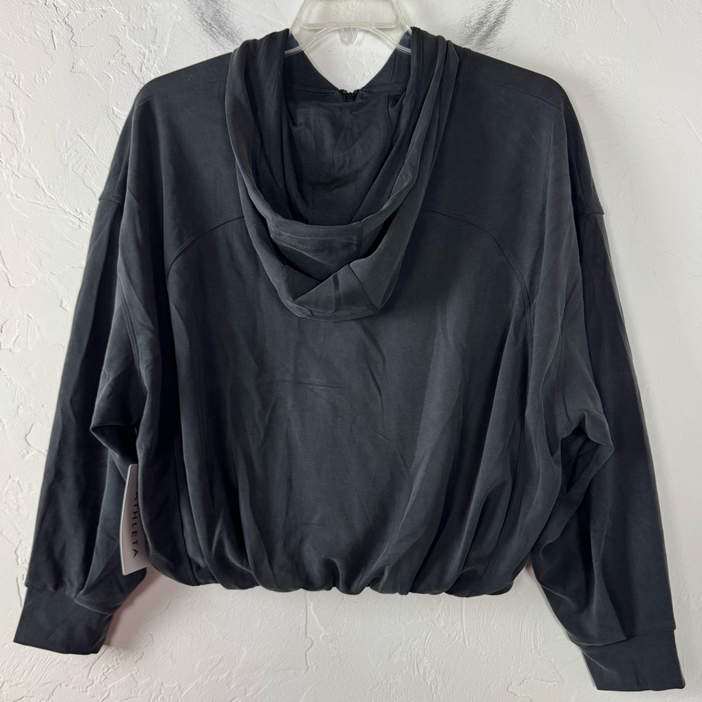Athleta Hoodie Sweatshirt Jacket Seasoft Bubble Hem Full Zip Solid Black Knit - Picture 2 of 13